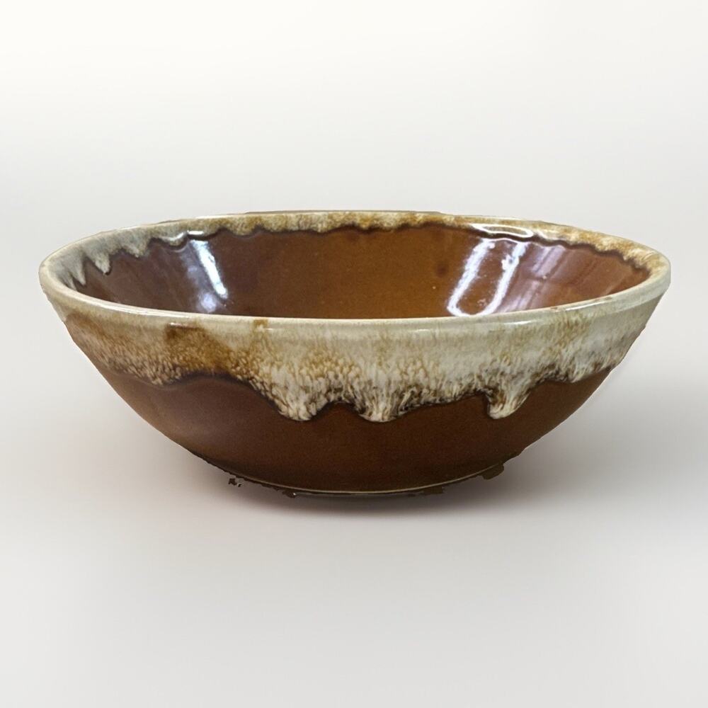 Vintage Monmouth Brown Drip Glaze Stoneware Serving Bowl Mid Century Rustic 8.5”